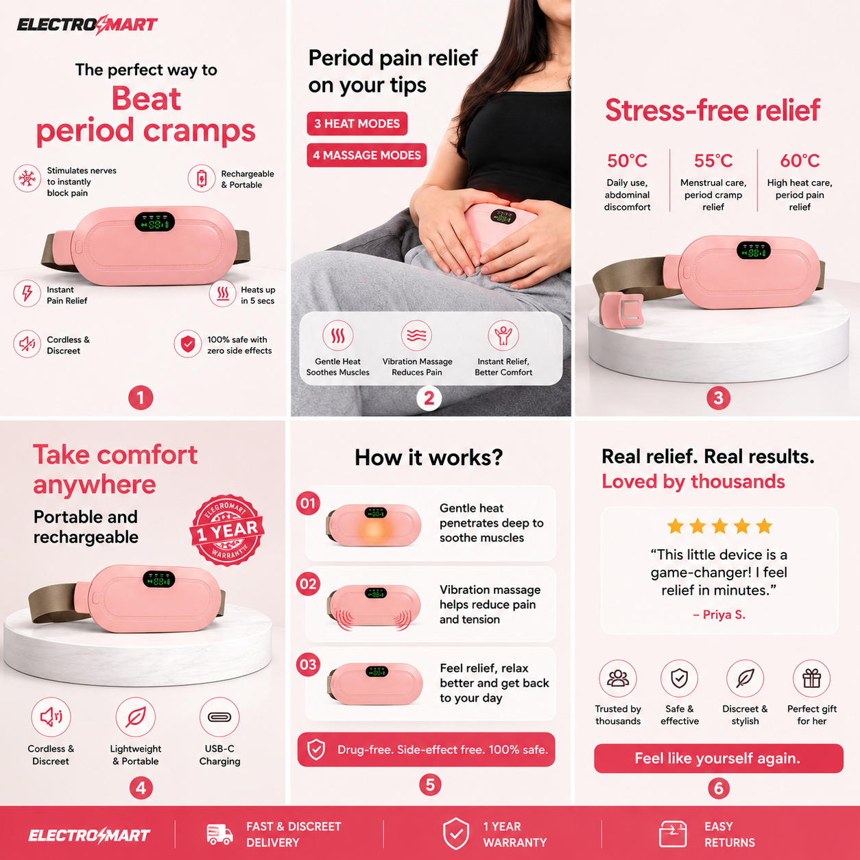 Period Pain Relief Heating & cramp Massage Belt